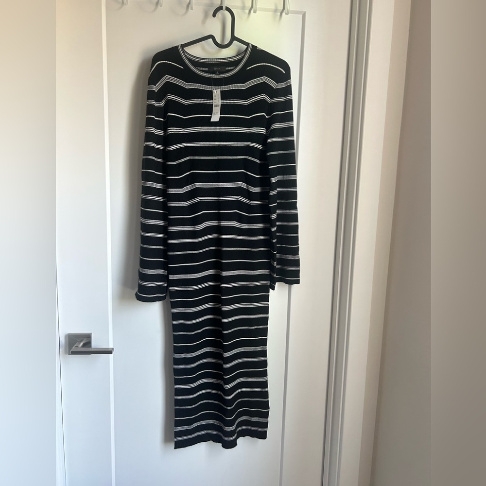 NWT J Crew Knit ribbed sweater-dress in mixed stripe, Color: BLACK IVORY, Size S